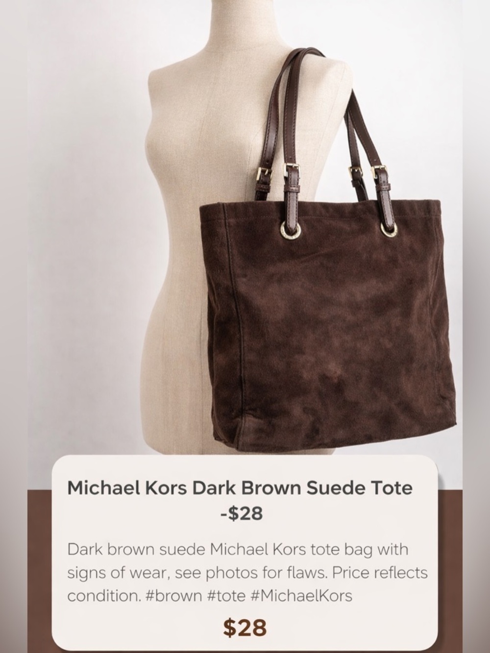 Michael Kors Dark Brown Suede Tote Bag